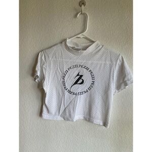 Pezzi Vintage Mesh Crop Top White Graphic Logo Short Sleeve Made in USA medium